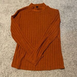 SHEIN Curve Ribbed Mock Neck Sweater - Burnt Orange